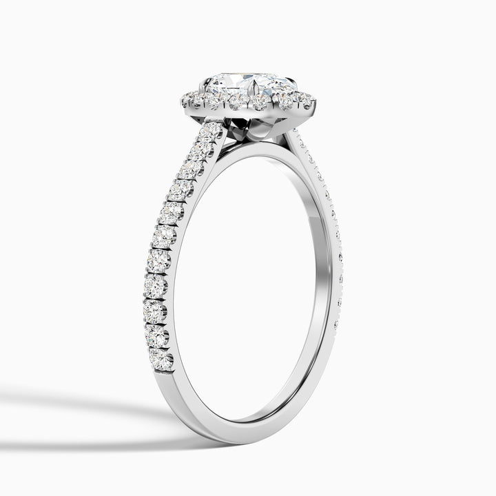 Zia 1 Carat Oval Halo Pave Lab Grown Engagement Ring in 10k White Gold - Detail View