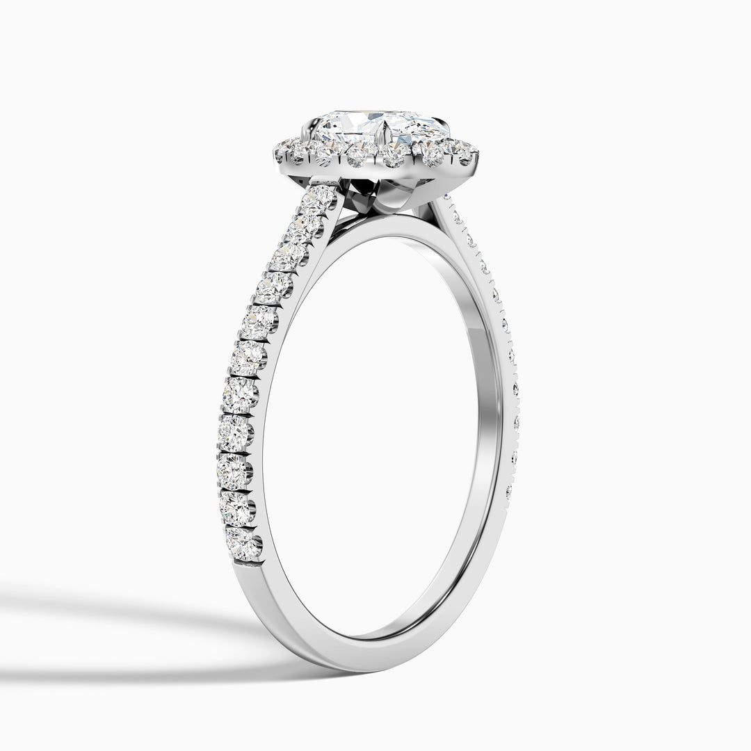 Zia 4.5 Carat Oval Halo Pave Lab Grown Engagement Ring in 10k White Gold - Detail View