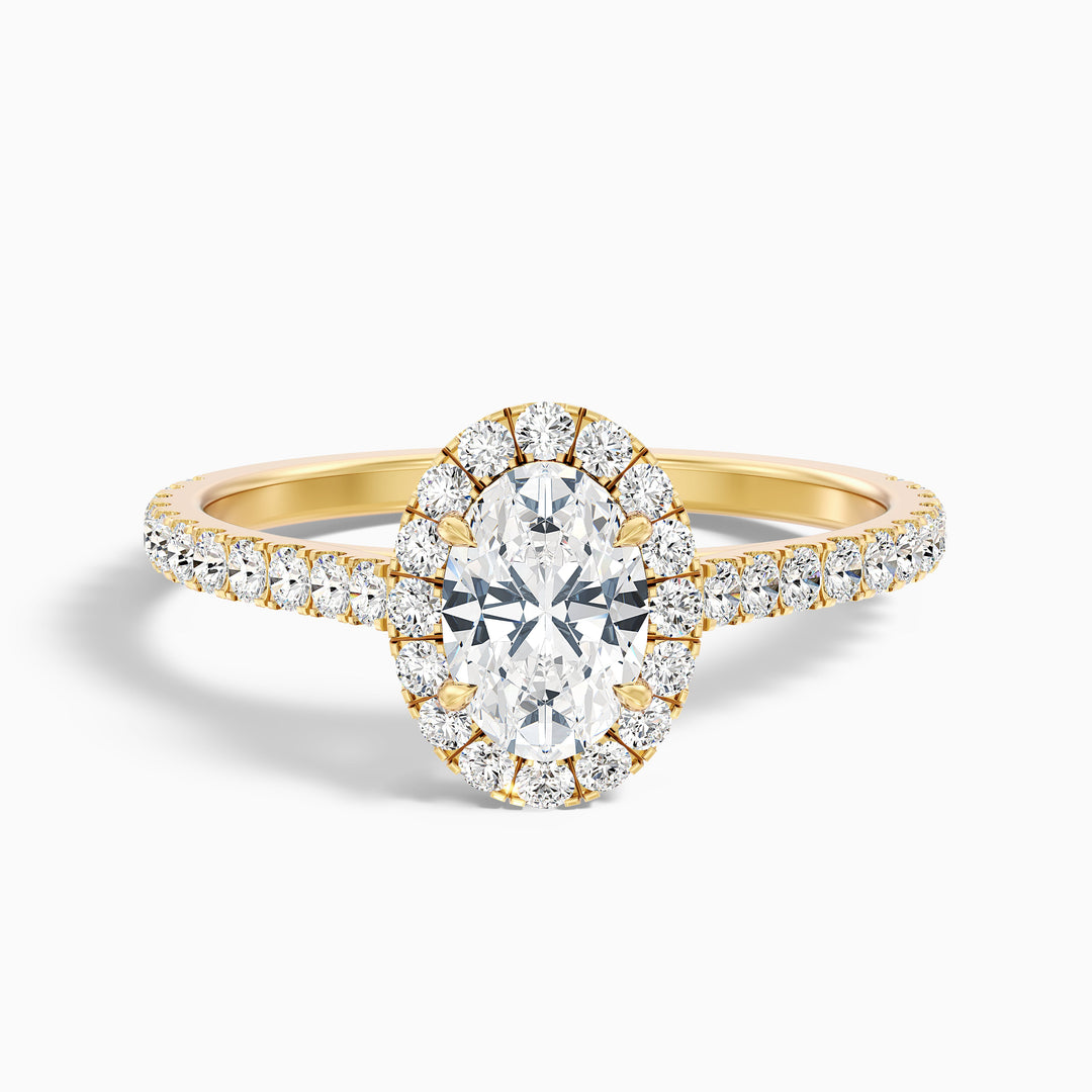 maya 8 carat oval halo pave moissanite engagement ring in 18k yellow gold -  Front View