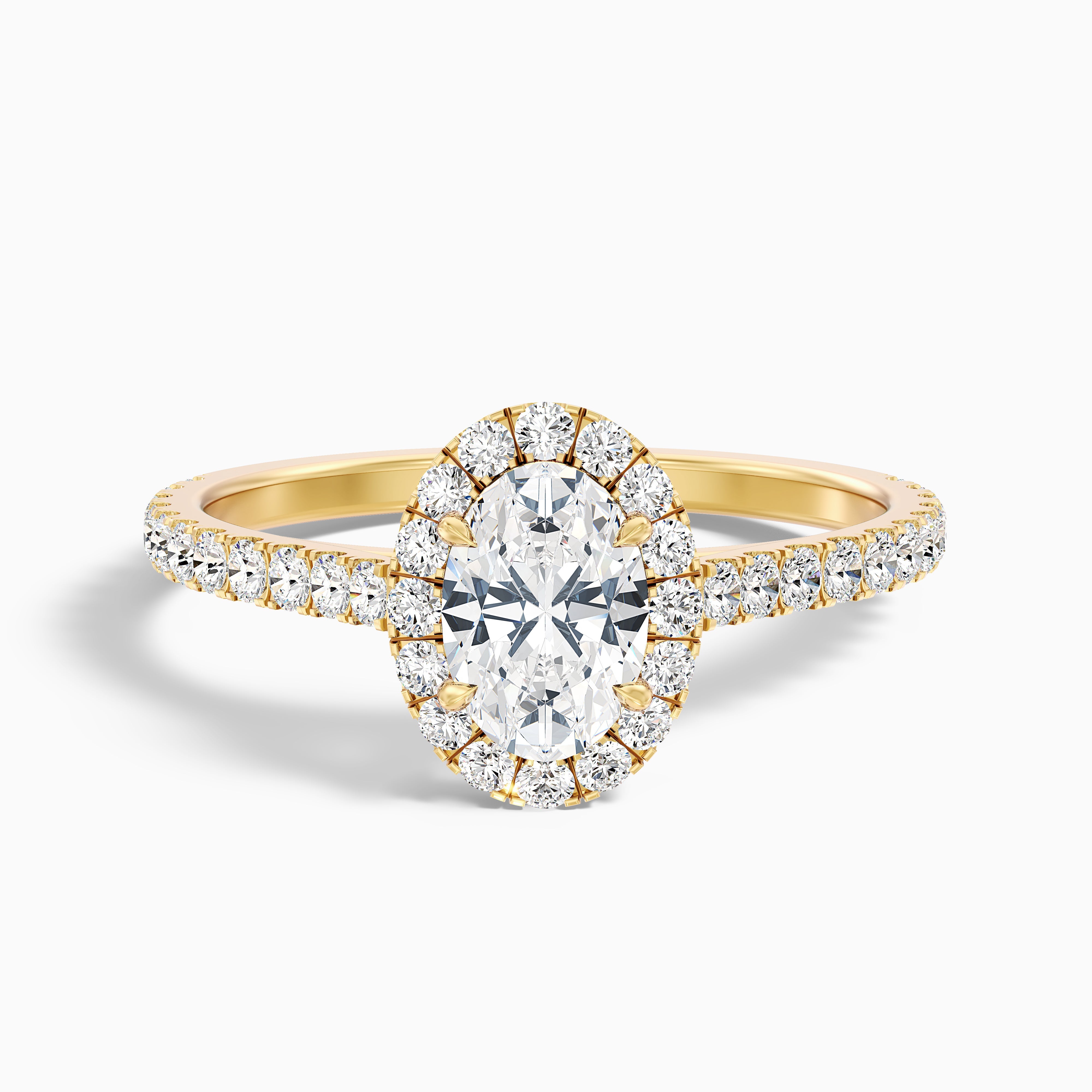 Adley 3 Carat Oval Halo Pave Moissanite Diamond Ring in 14k Yellow Gold