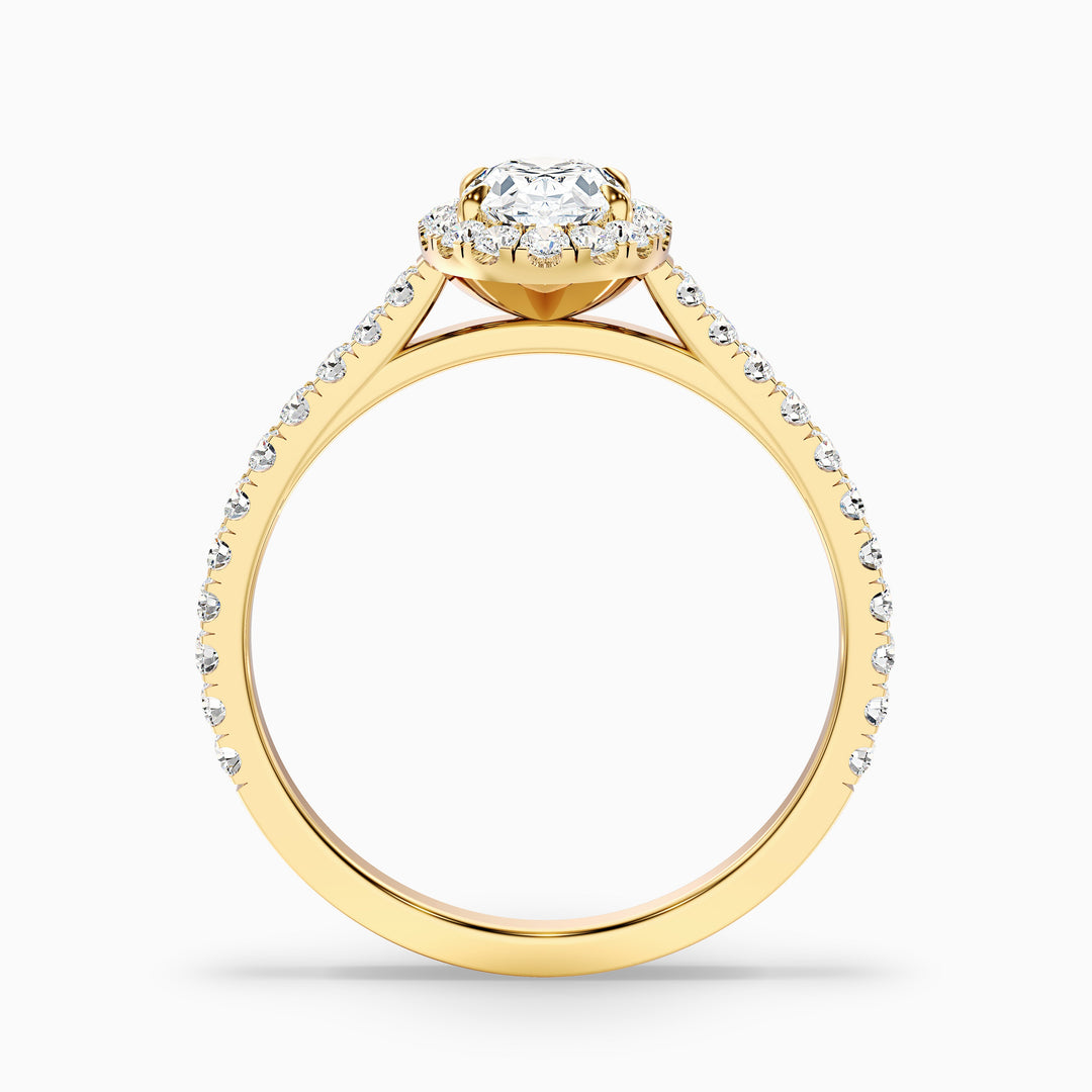 Zia 1.5 Carat Oval Halo Pave Lab Grown Engagement Ring in 10k Yellow Gold - Side View