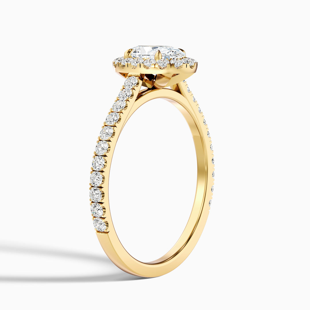 Zia 2.5 Carat Oval Halo Pave Lab Grown Engagement Ring in 14k Yellow Gold - Detail View