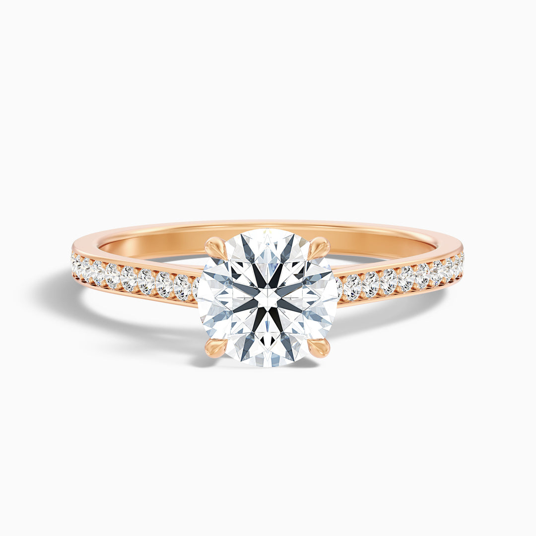 Nyra 2 Carat Round Cut Side Stone Pave Lab Grown Engagement Ring in 10k Yellow Gold - Front View