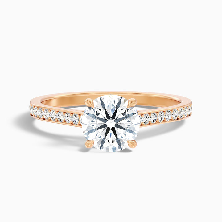 Nyra 2 Carat Round Cut Side Stone Pave Lab Grown Engagement Ring in 10k Rose Gold - Front View