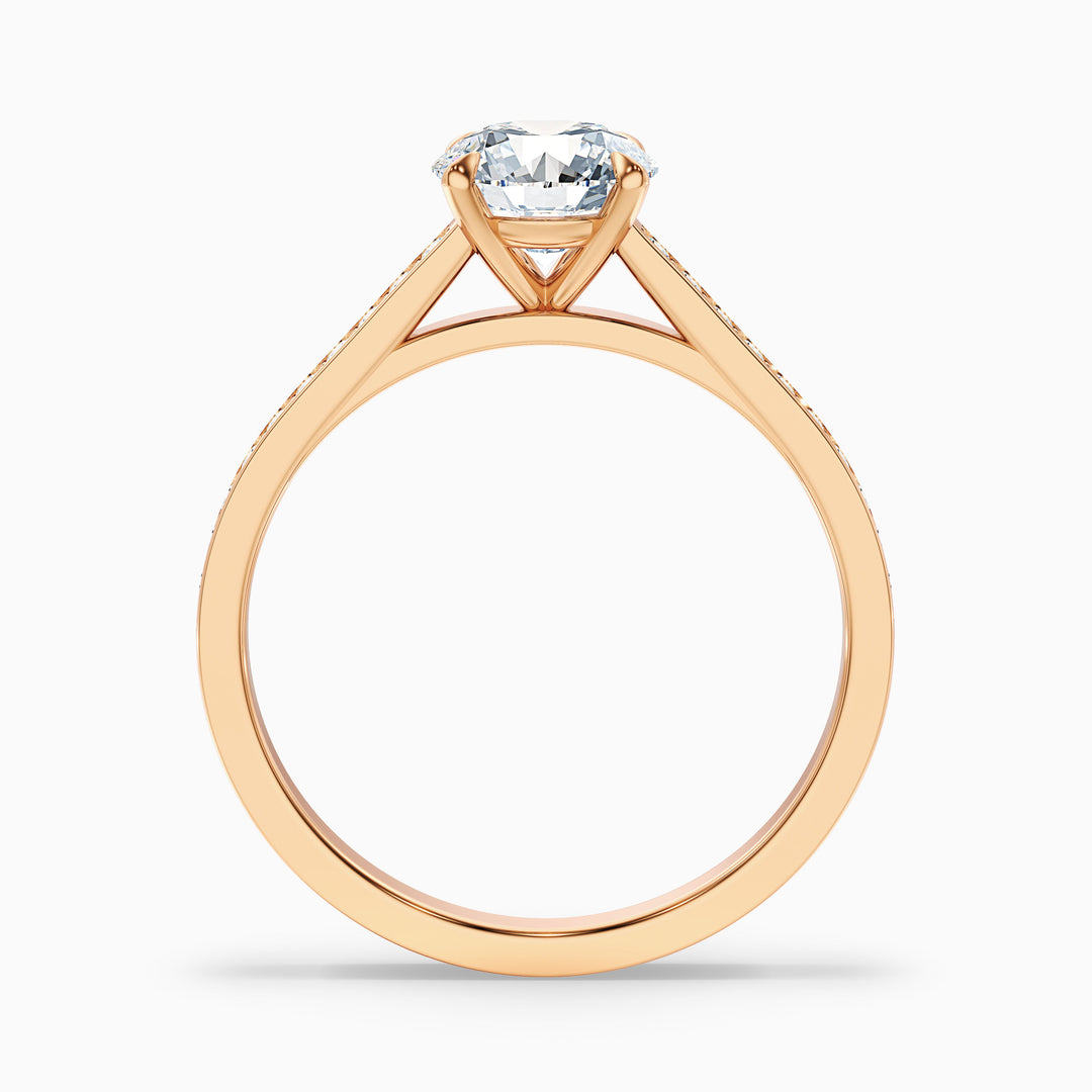 Nyra 2 Carat Round Cut Side Stone Pave Lab Grown Engagement Ring in 14k Yellow Gold - Side View