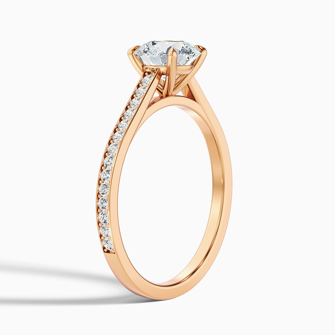 Nyra 1.5 Carat Round Cut Side Stone Pave Lab Grown Engagement Ring in 18k Rose Gold - Detail View