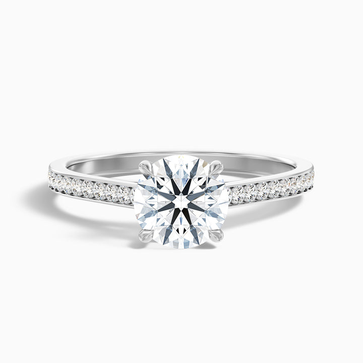 Nyra 3 Carat Round Cut Side Stone Pave Lab Grown Engagement Ring in 10k White Gold - Front View