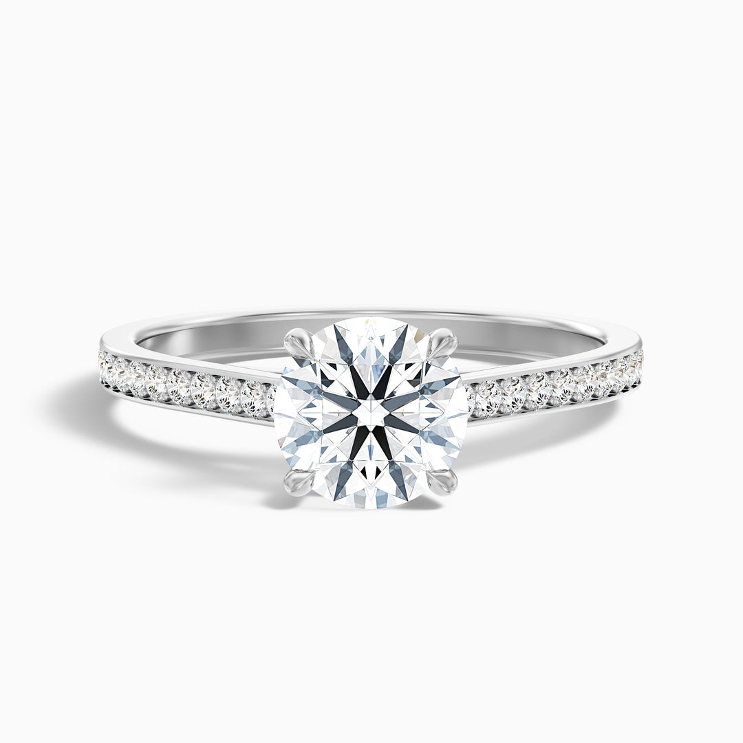 Nyra 2 Carat Round Cut Side Stone Pave Lab Grown Engagement Ring in 18k White Gold - Front View