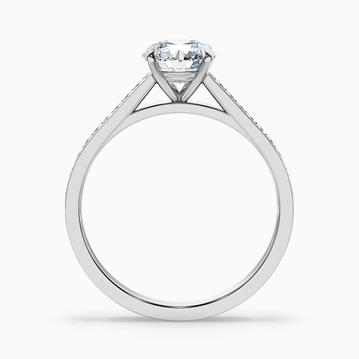 Nyra 5 Carat Round Cut Side Stone Pave Lab Grown Engagement Ring in 14k White Gold - Side View