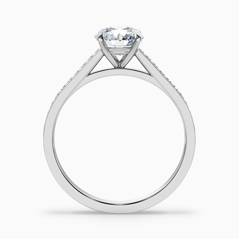 Nyra 1 Carat Round Cut Side Stone Pave Lab Grown Engagement Ring in 14k White Gold - Side View