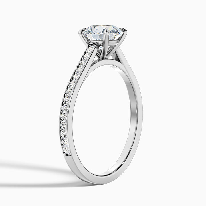 Nyra 1 Carat Round Cut Side Stone Pave Lab Grown Engagement Ring in 14k White Gold - Detail View