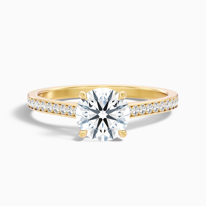 Nyra 5 Carat Round Cut Side Stone Pave Lab Grown Engagement Ring in 18k Rose Gold - Front View