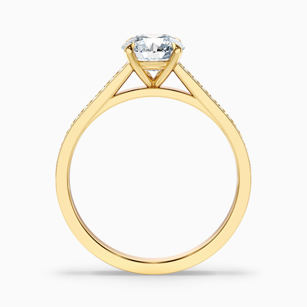 Nyra 4 Carat Round Cut Side Stone Pave Lab Grown Engagement Ring in 14k Yellow Gold - Side View