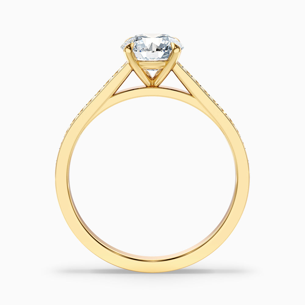 Nyra 2 Carat Round Cut Side Stone Pave Lab Grown Engagement Ring in 14k Yellow Gold - Side View