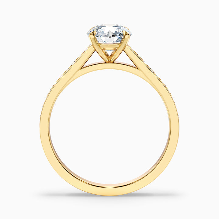 Nyra 1.5 Carat Round Cut Side Stone Pave Lab Grown Engagement Ring in 10k Yellow Gold - Side View