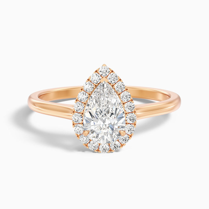 Aura 5 Carat Pear Halo Lab Grown Engagement Ring in 14k Rose Gold - Front View