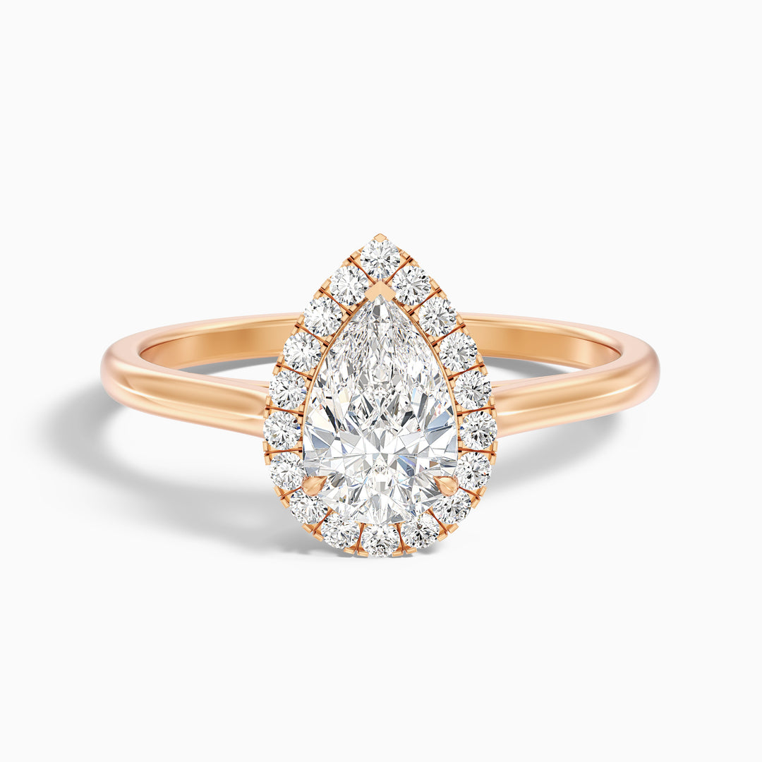 luci 8 carat pear halo moissanite diamond ring in 14k rose gold -  Front View