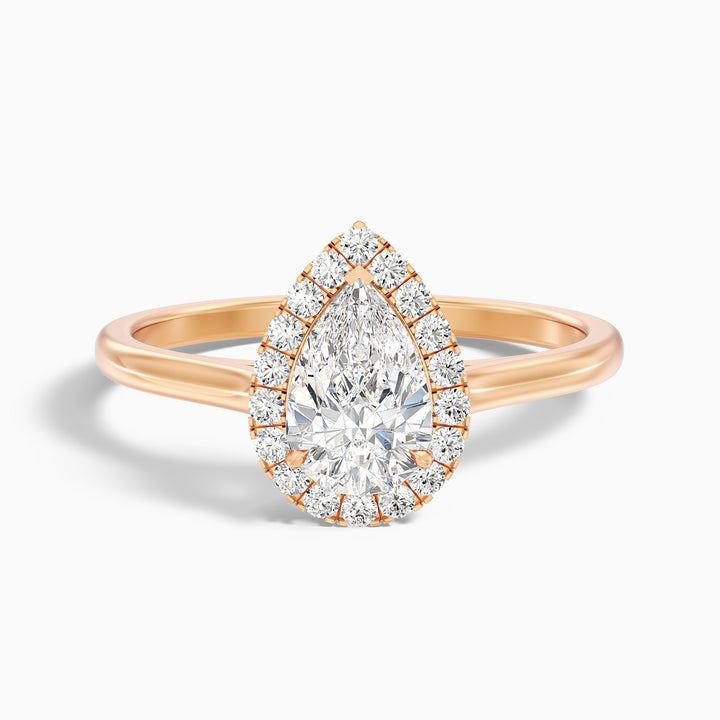 luci 8 carat pear halo moissanite diamond ring in 14k rose gold -  Front View