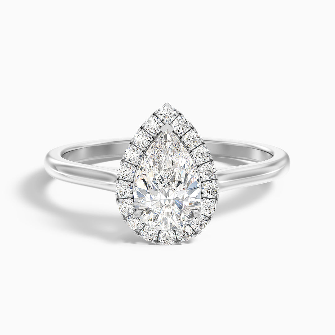 Aura 1.5 Carat Pear Halo Lab Grown Engagement Ring in 18k White Gold - Front View