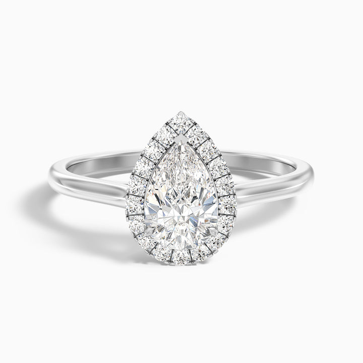 Aura 4 Carat Pear Halo Lab Grown Engagement Ring in 10k Yellow Gold - Front View