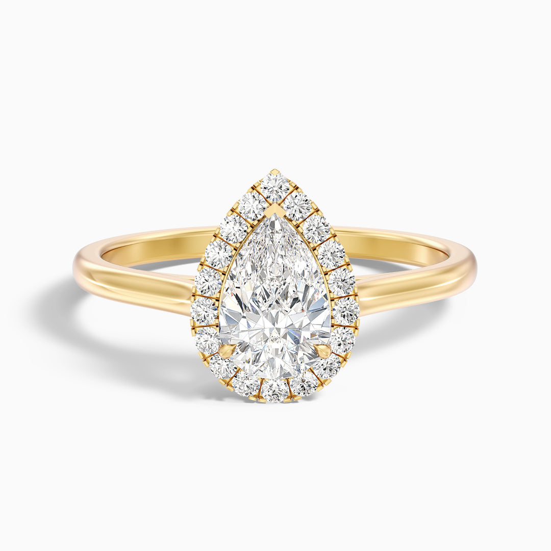 luci 9 carat pear halo moissanite diamond ring in 18k yellow gold -  Front View