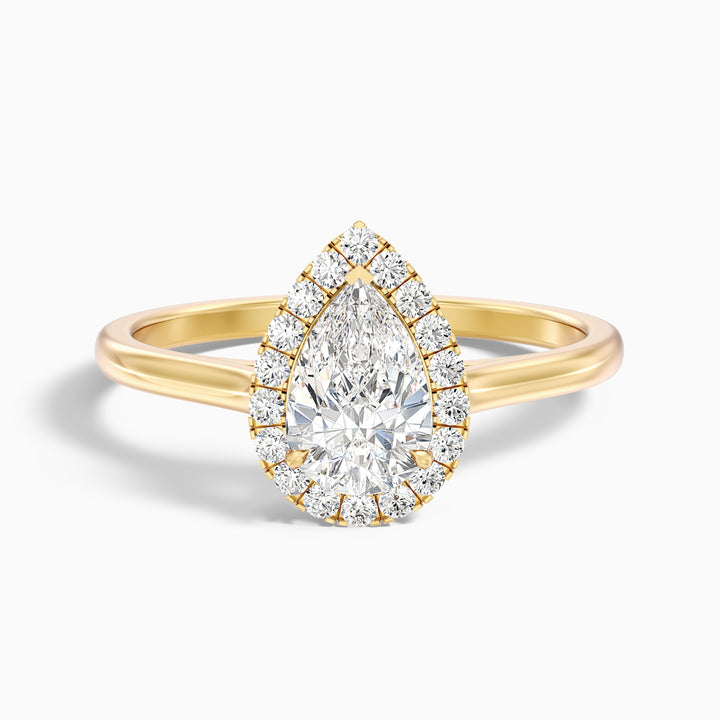 Aura 3.5 Carat Pear Halo Lab Grown Engagement Ring in 14k Yellow Gold - Front View