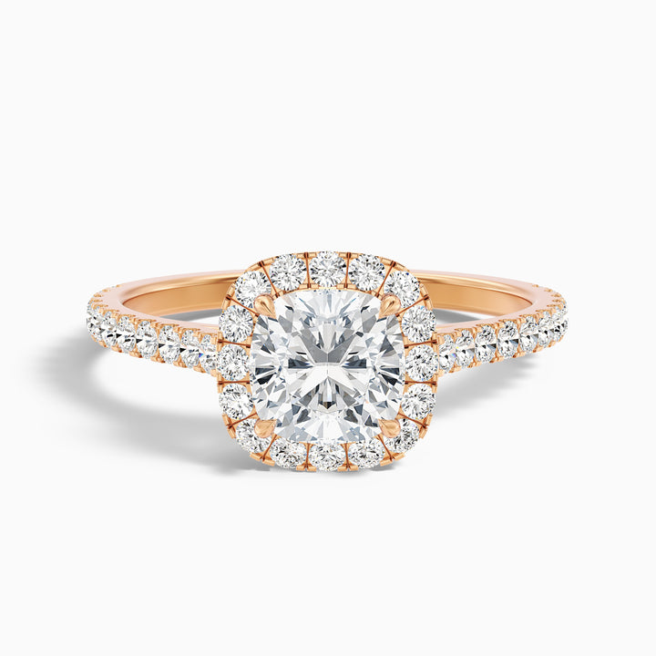 lily 8 carat cushion cut halo pave moissanite diamond ring in 18k rose gold -  Front View