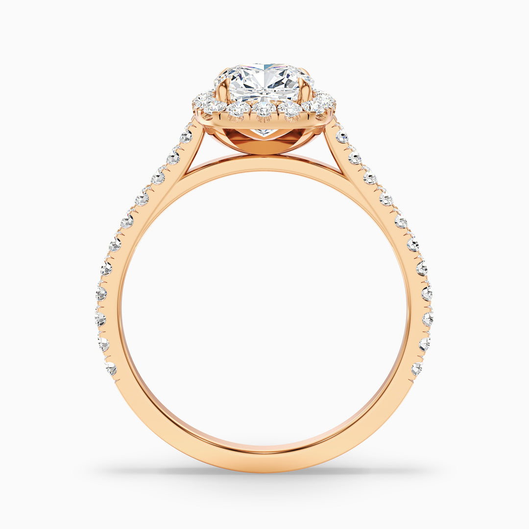 Isa 1 Carat Cushion Cut Halo Pave Lab Grown Engagement Ring in 14k Rose Gold - Side View