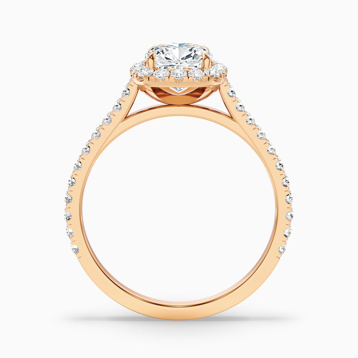 Isa 1 Carat Cushion Cut Halo Pave Lab Grown Engagement Ring in 14k White Gold - Side View