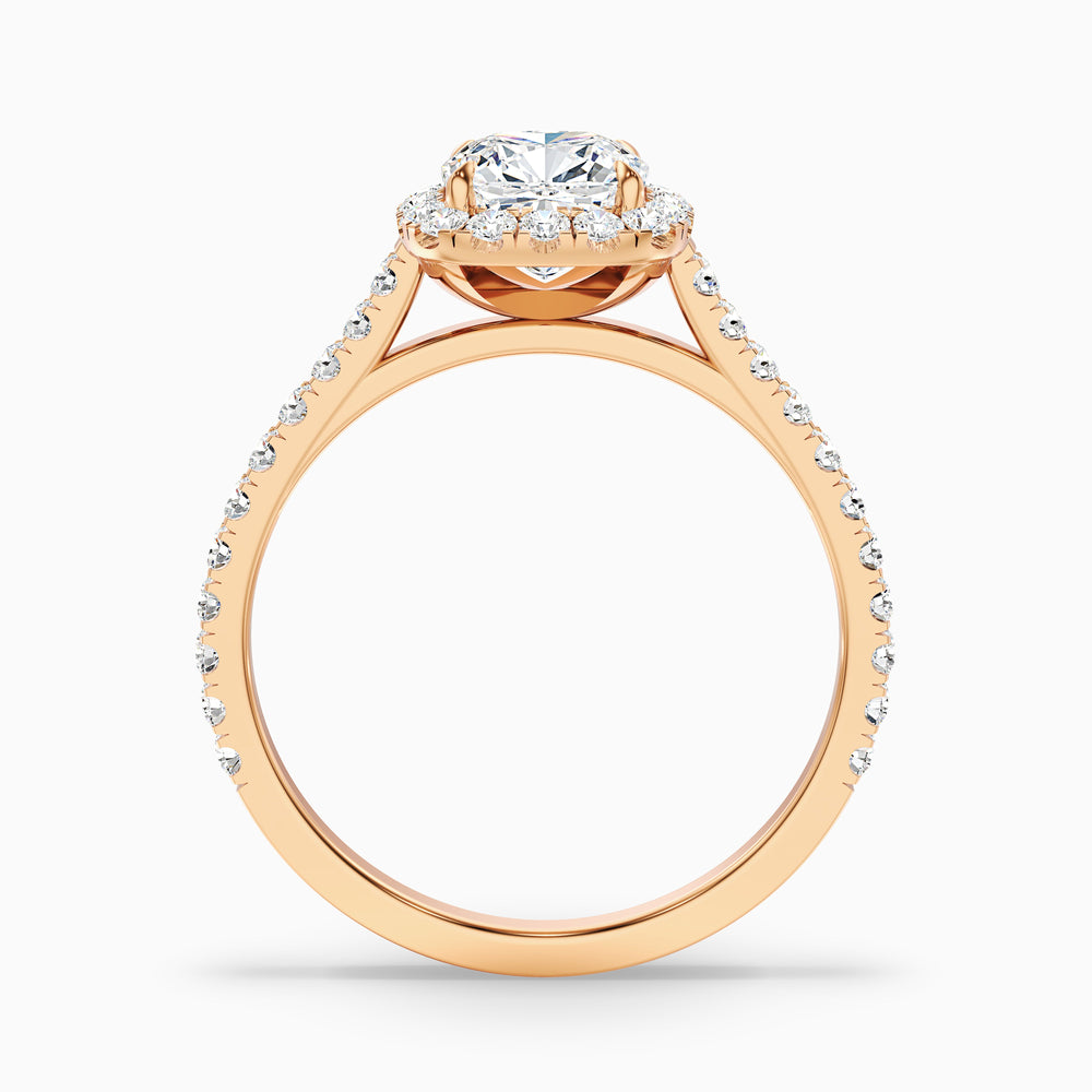 Isa 3 Carat Cushion Cut Halo Pave Lab Grown Engagement Ring in 14k Rose Gold - Side View