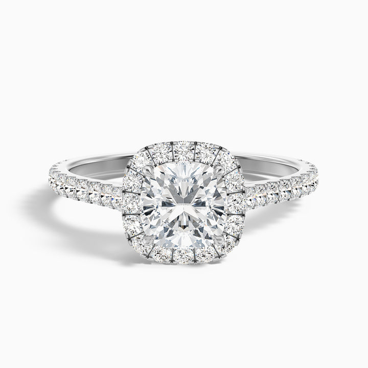 Isa 1.5 Carat Cushion Cut Halo Pave Lab Grown Engagement Ring in Platinum - Front View