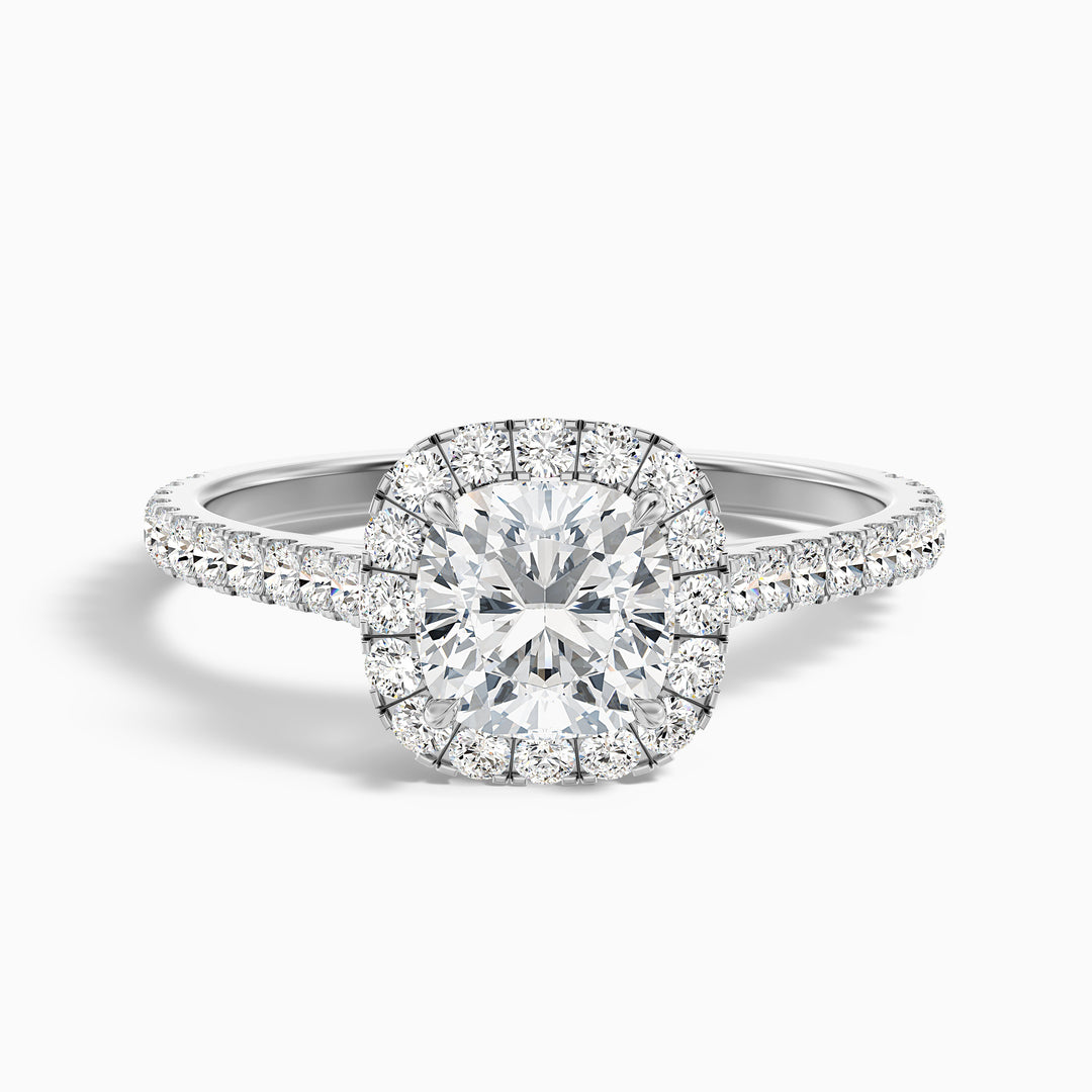 Isa 1 Carat Cushion Cut Halo Pave Lab Grown Engagement Ring in Platinum - Front View