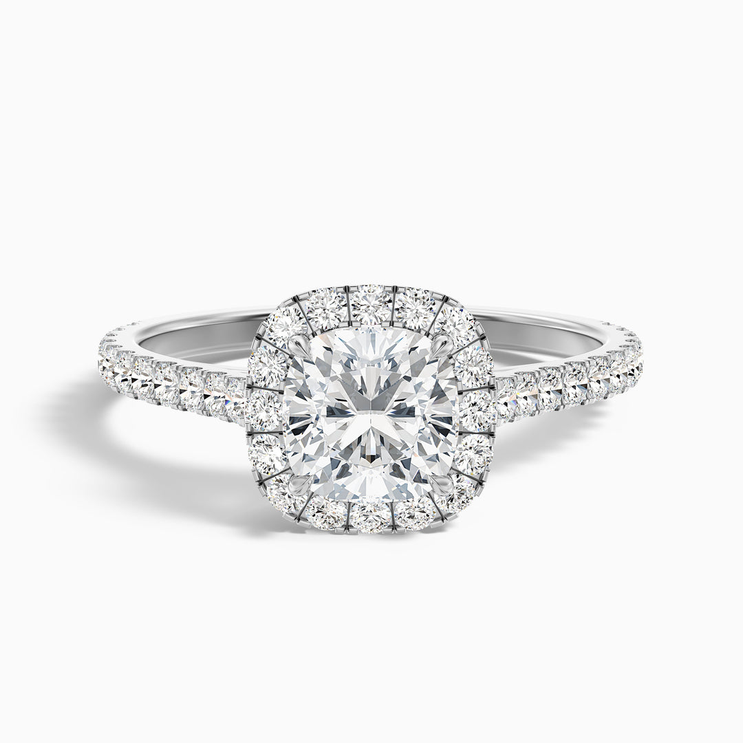 lily 9 carat cushion cut halo pave moissanite diamond ring in 925 sterling silver - Front View