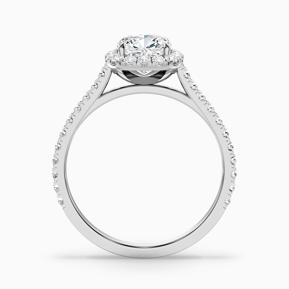 Isa 1 Carat Cushion Cut Halo Pave Lab Grown Engagement Ring in 10k White Gold - Side View