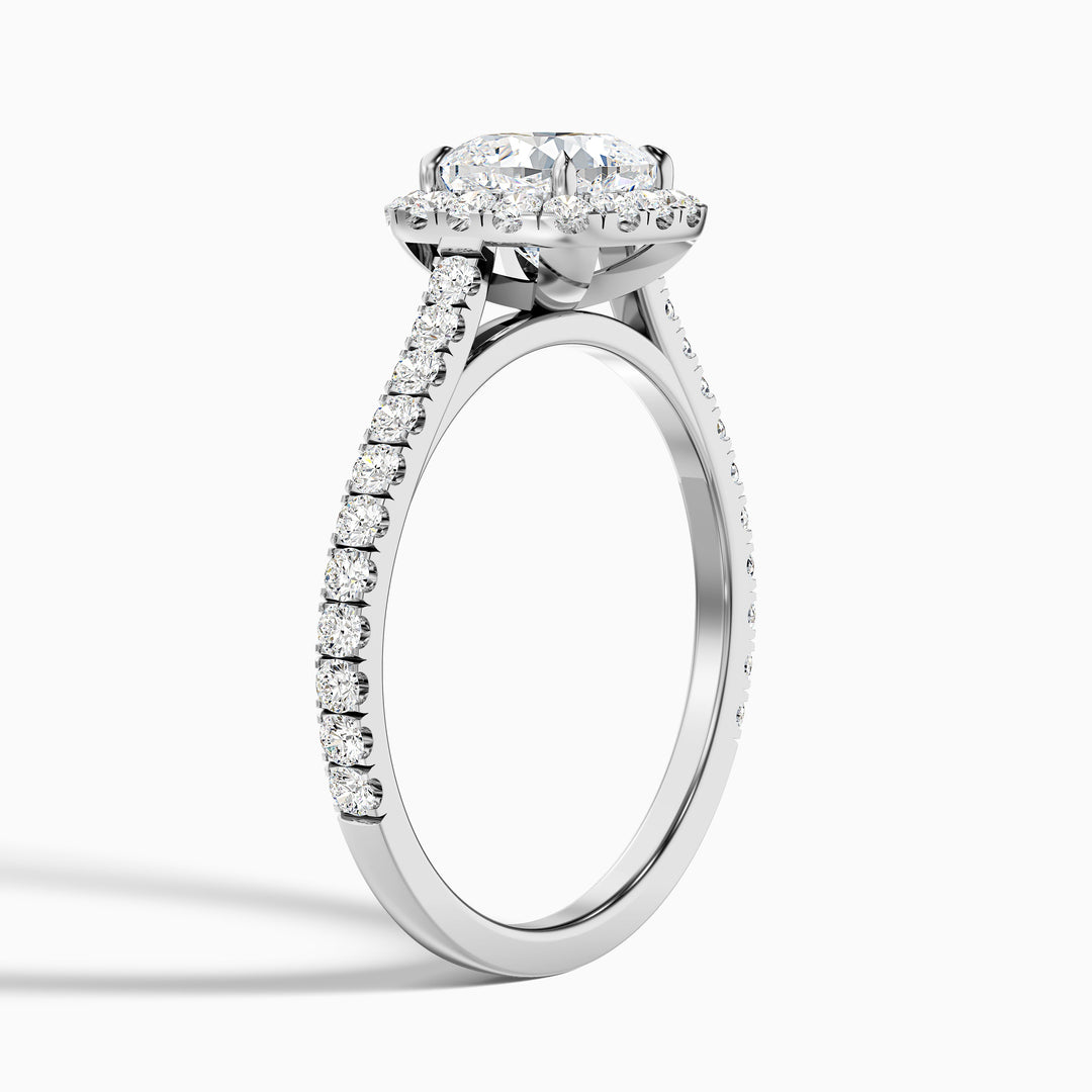 Isa 2 Carat Cushion Cut Halo Pave Lab Grown Engagement Ring in 14k White Gold - Detail View