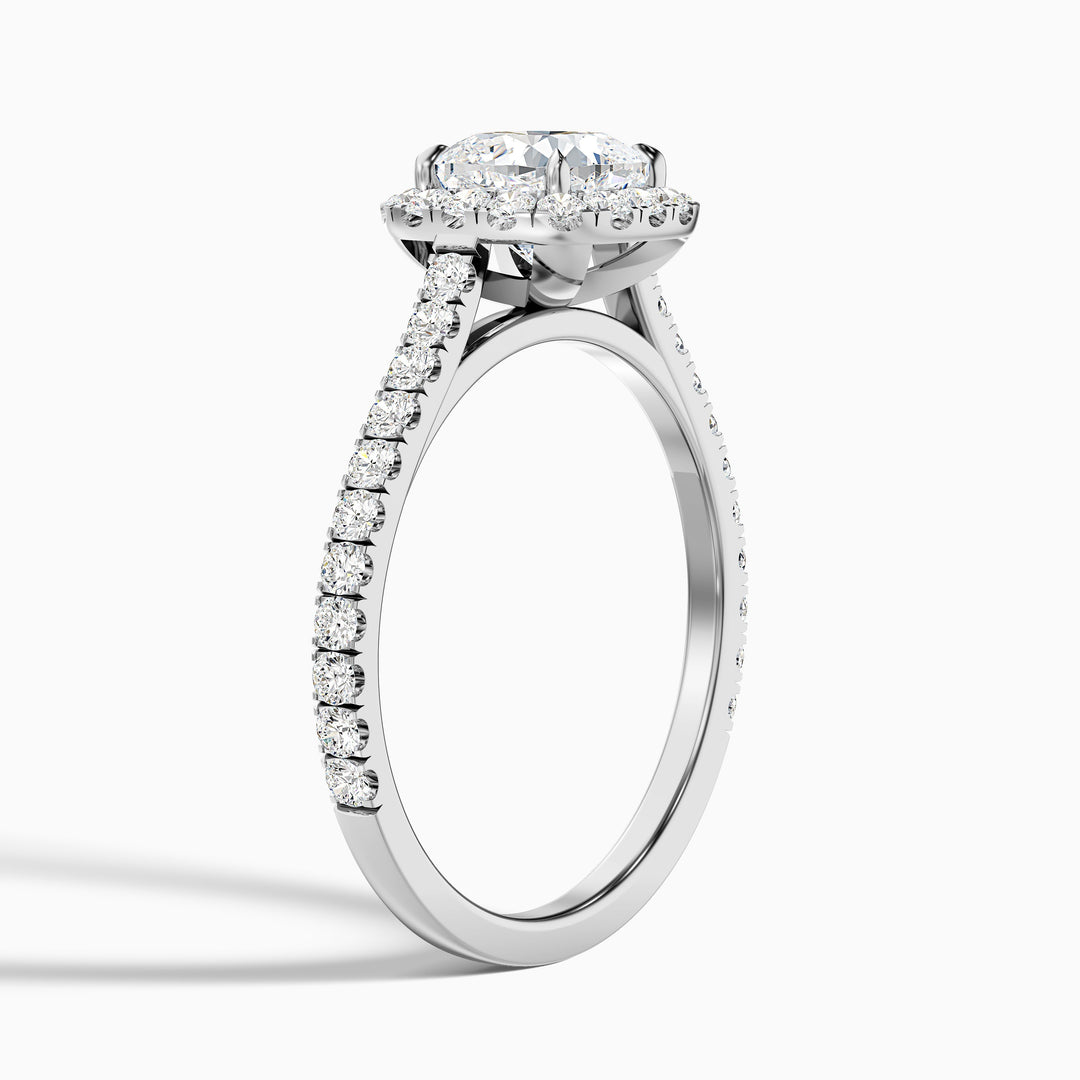 Isa 1 Carat Cushion Cut Halo Pave Lab Grown Engagement Ring in Platinum - Detail View