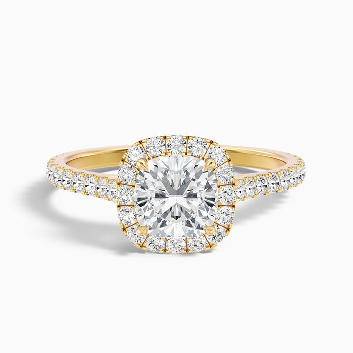 Isa 1 Carat Cushion Cut Halo Pave Lab Grown Engagement Ring in Platinum - Front View