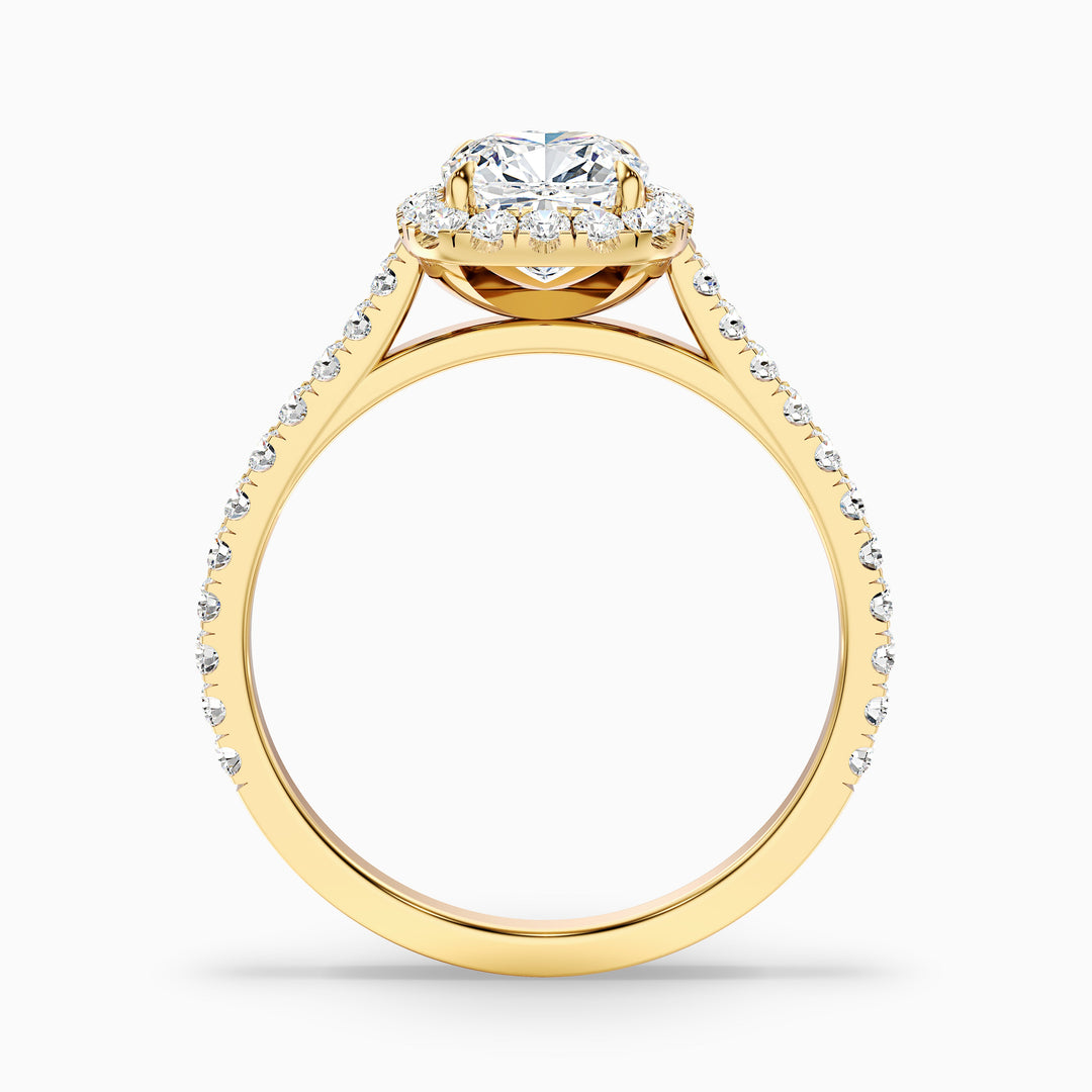 Isa 1 Carat Cushion Cut Halo Pave Lab Grown Engagement Ring in 18k White Gold - Side View