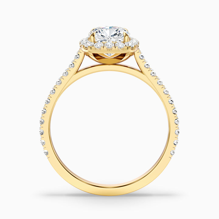 Jini 3 Carat Cushion Cut Halo Pave Moissanite Diamond Ring - Side View