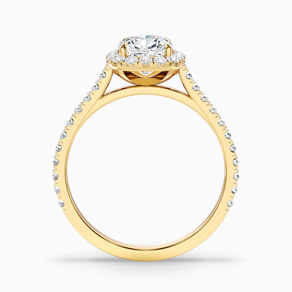 lily 10 carat cushion cut halo pave moissanite diamond ring in 14k yellow gold -  Side View