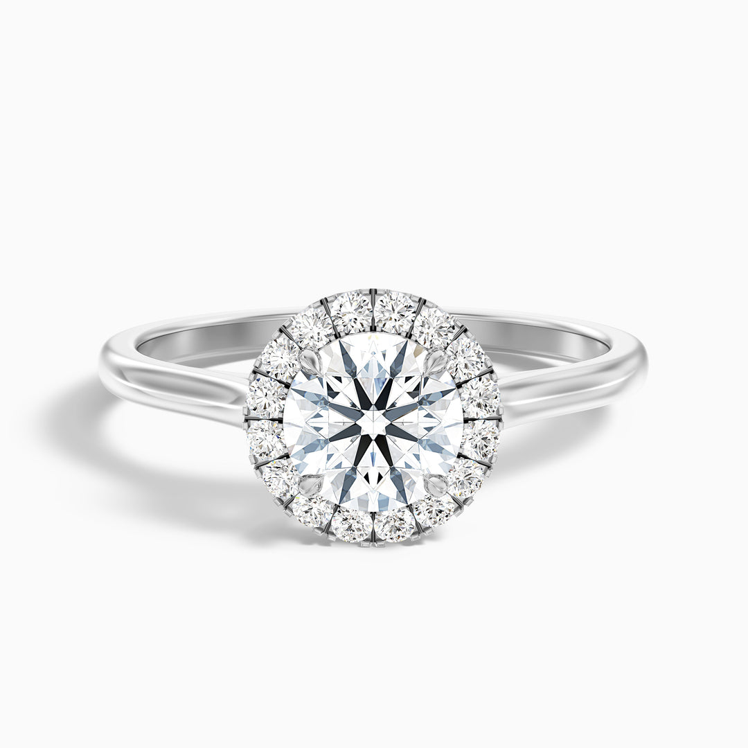 Bela 2.5 Carat Round Halo Lab Grown Engagement Ring in 18k White Gold - Front View