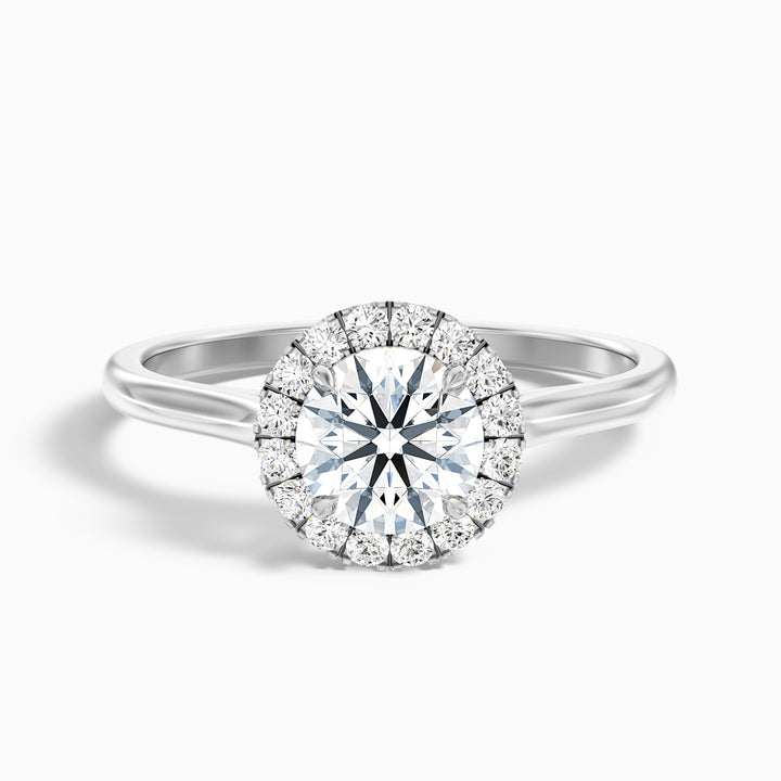 Bela 2.5 Carat Round Halo Lab Grown Engagement Ring in 18k White Gold - Front View