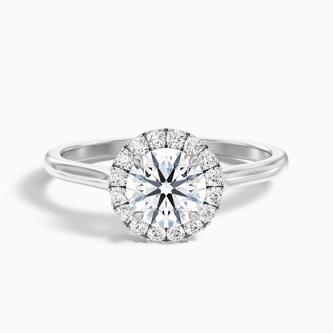 lacy 7 carat round halo pave moissanite diamond ring in 925 sterling silver - Front View