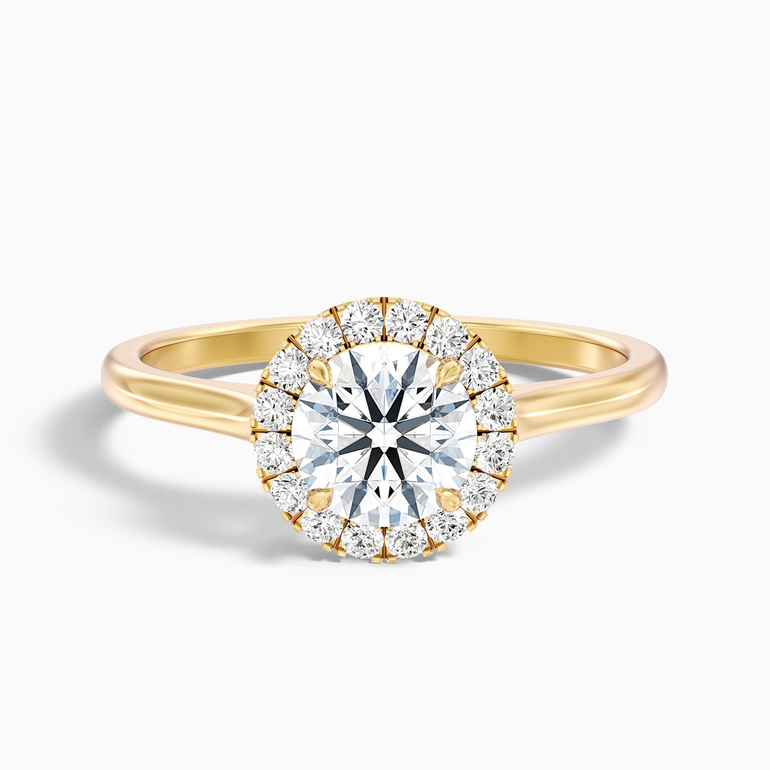 Bela 2.5 Carat Round Halo Lab Grown Engagement Ring in 18k Yellow Gold - Front View