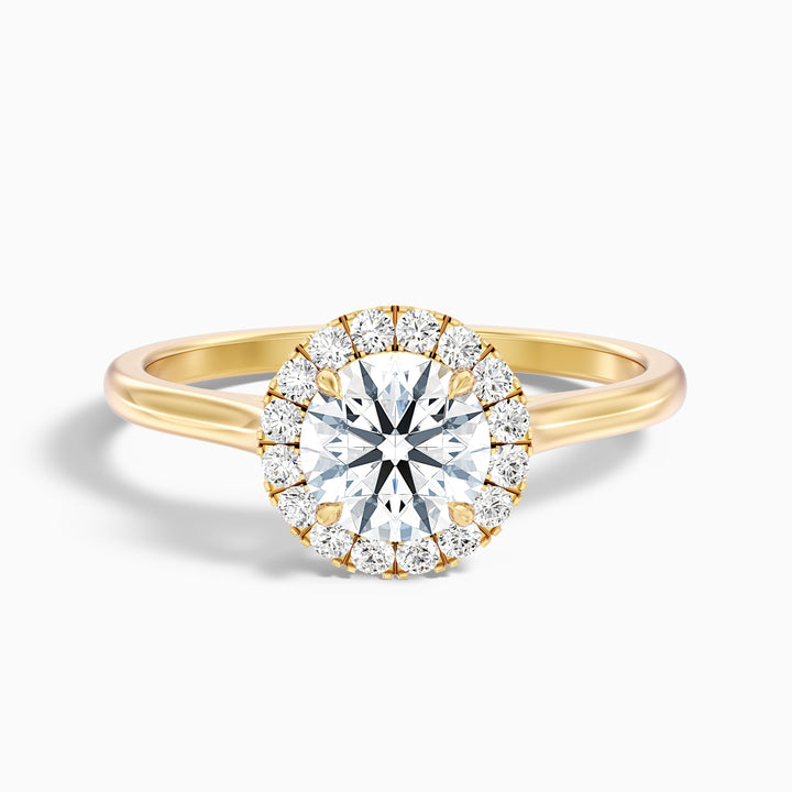 lacy 7 carat round halo pave moissanite diamond ring in 14k yellow gold -  Front View