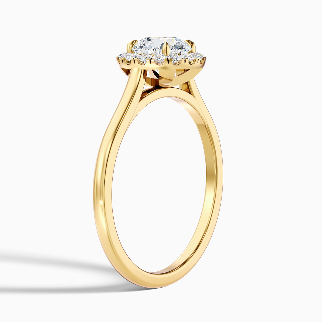 Bela 2.5 Carat Round Halo Lab Grown Engagement Ring in 14k Yellow Gold - Detail View