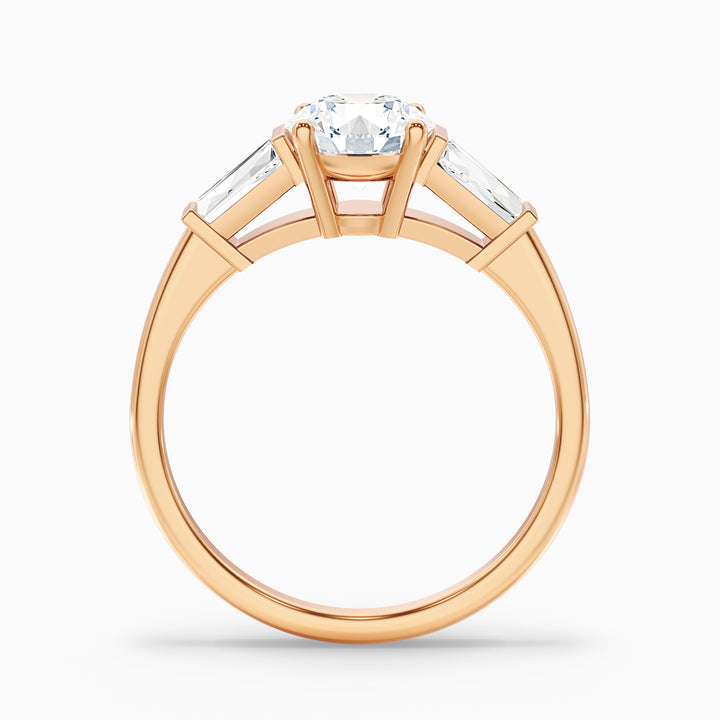 Carly 2.5 Carat Round 3 Stone Lab Grown Engagement Ring With Side Baguette Diamonds in 18k Rose Gold - Side View