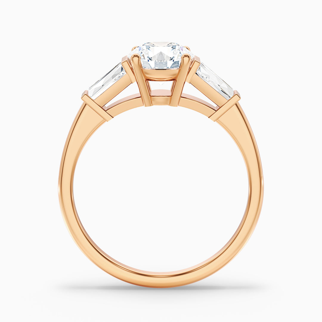 kia 9 carat round 3 stone moissanite diamond ring with side baguette diamonds in 10k rose gold -  Side View