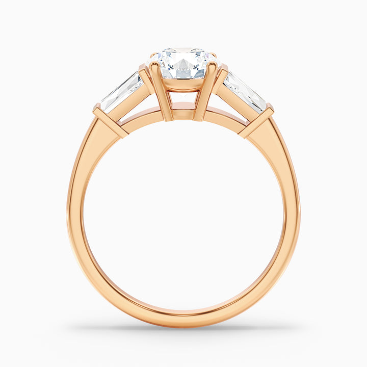 Carly 3 Carat Round 3 Stone Lab Grown Engagement Ring With Side Baguette Diamonds in Platinum - Side View