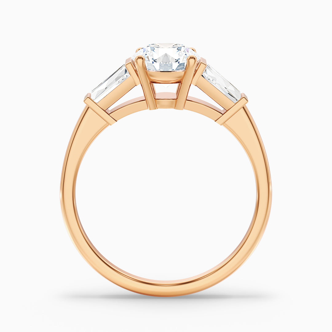 Carly 2.5 Carat Round 3 Stone Lab Grown Engagement Ring With Side Baguette Diamonds in Platinum - Side View